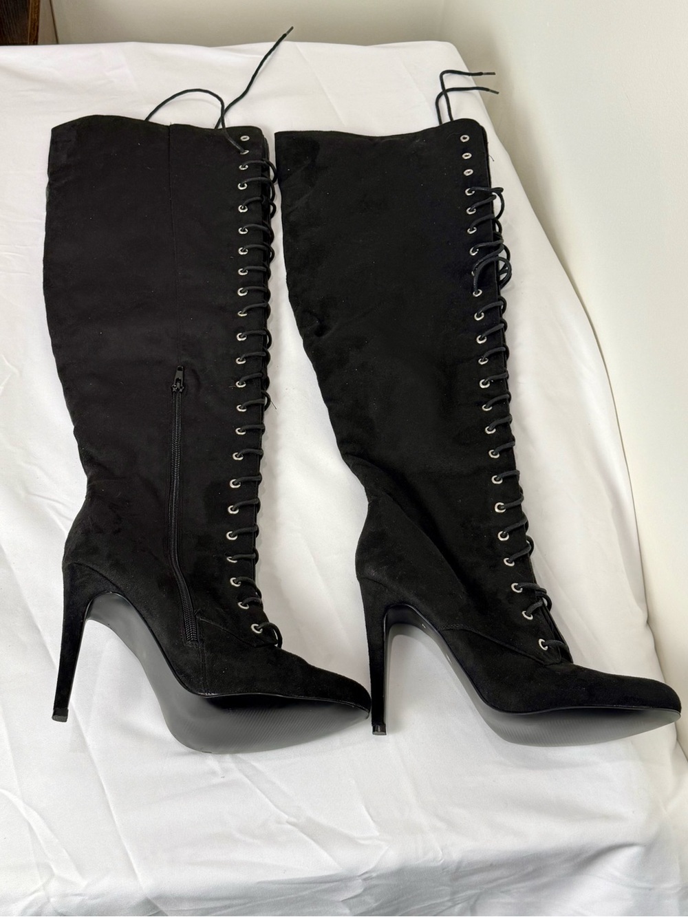 JustFab Black Over Knee Lace Up Stiletto Boots Women’s Size 8.5
